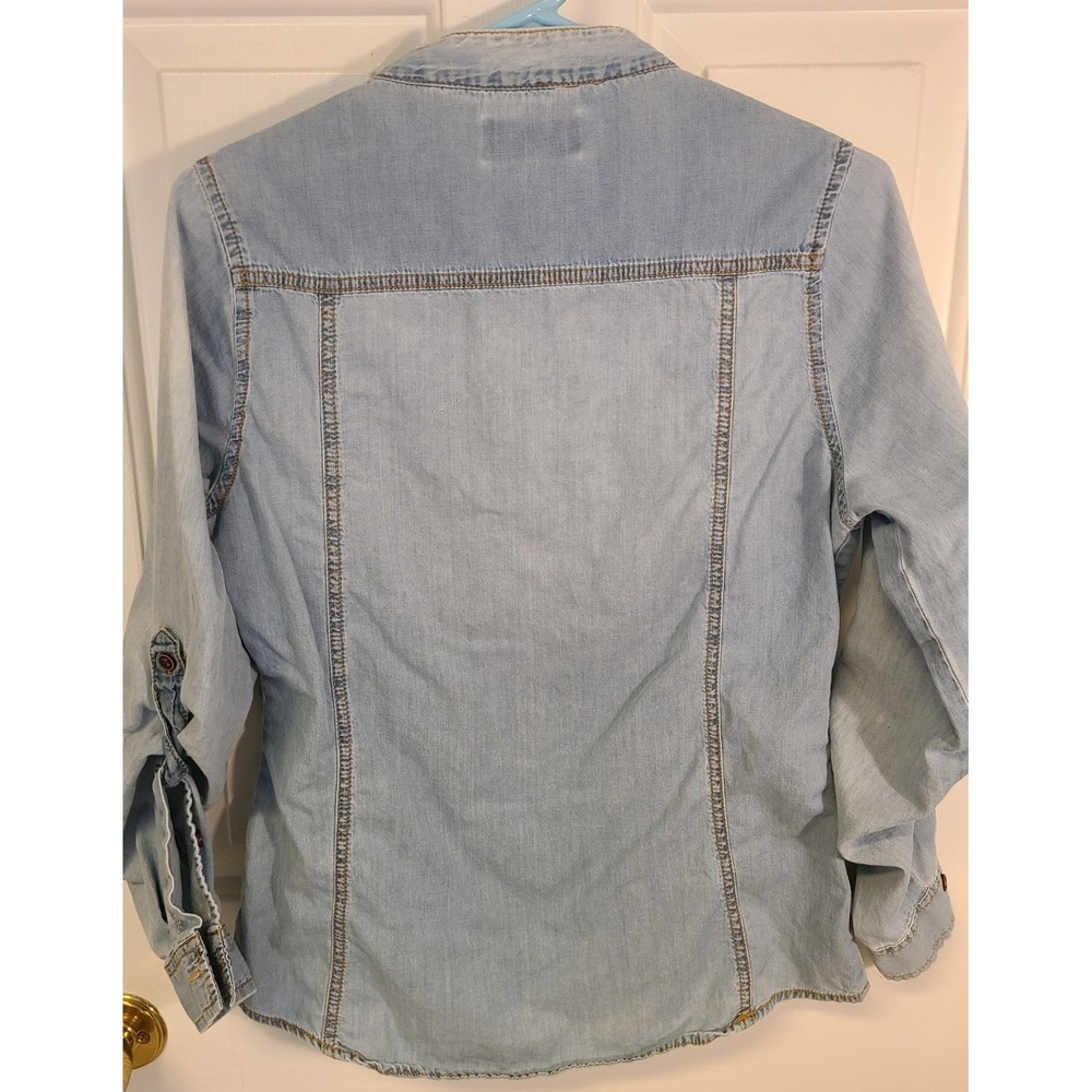 Peasant Shirt Youth Med Blue 100% Cotton Denim Lace Up Pullover Long Sleeve - Picture 3 of 7
